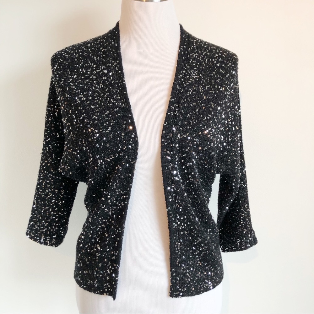 Express Black Sequin Shrug Jacket Cardigan, size S